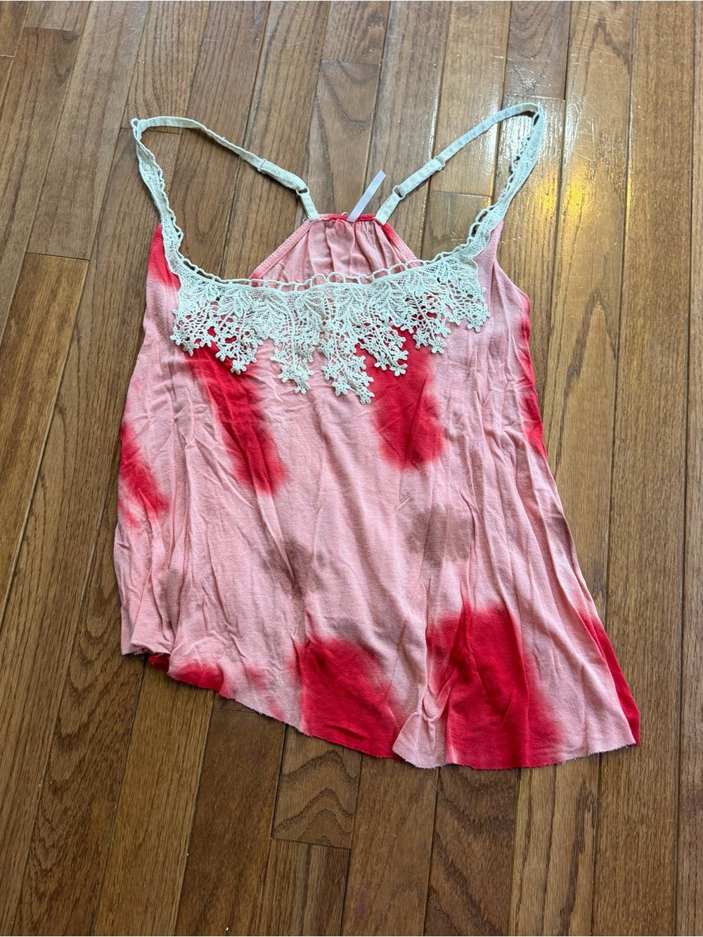 Women's Pink Tie-Dye Lace-Trim Cami Top